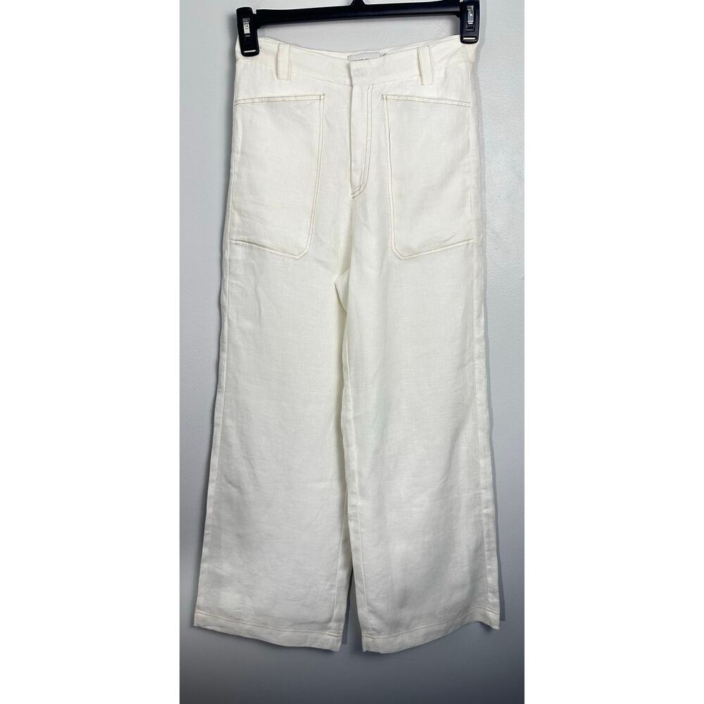 The Color Wear Ivory Linen Wide Leg Pants Women Size 0 Coastal Resort Minimalist